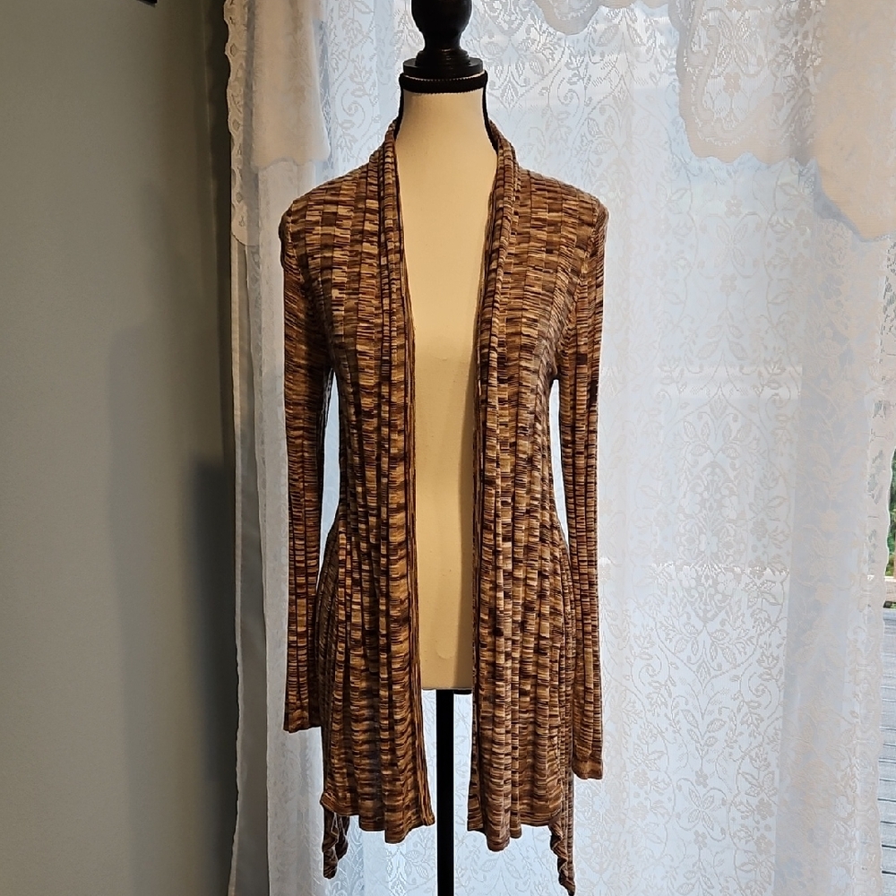 INC Open Cardigan 100% Rayon Asymmetrical Long Sleeve Sweater Brown Size Small